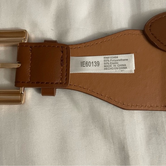 Brown PU leather gold tone buckle elastic waistband belt - Picture 5 of 8